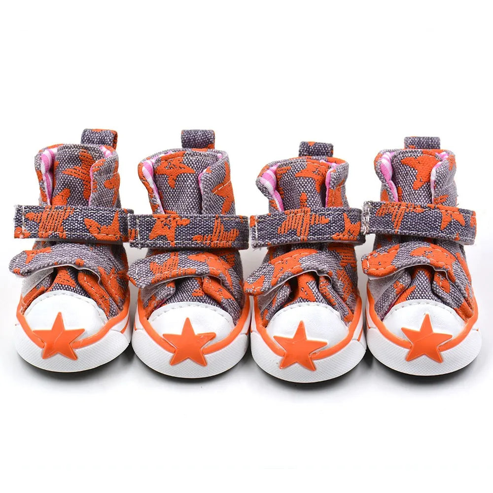 Pet Shoes 4pcs/set - Denim Shoes with Non Slip Grip