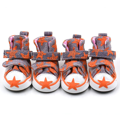 Pet Shoes 4pcs/set - Denim Shoes with Non Slip Grip