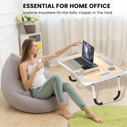 Extra-large multifunctional folding desk, portable multi-color wooden laptop bed desk with cup holder.