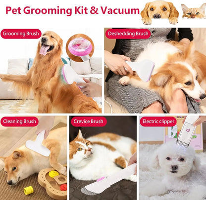 5 in 1 Pet Vacuum Grooming Kit, 2L Large Capacity Hair Storage, Self-Cleaning Design, Pet Hair Vacuum for Dogs and Cats