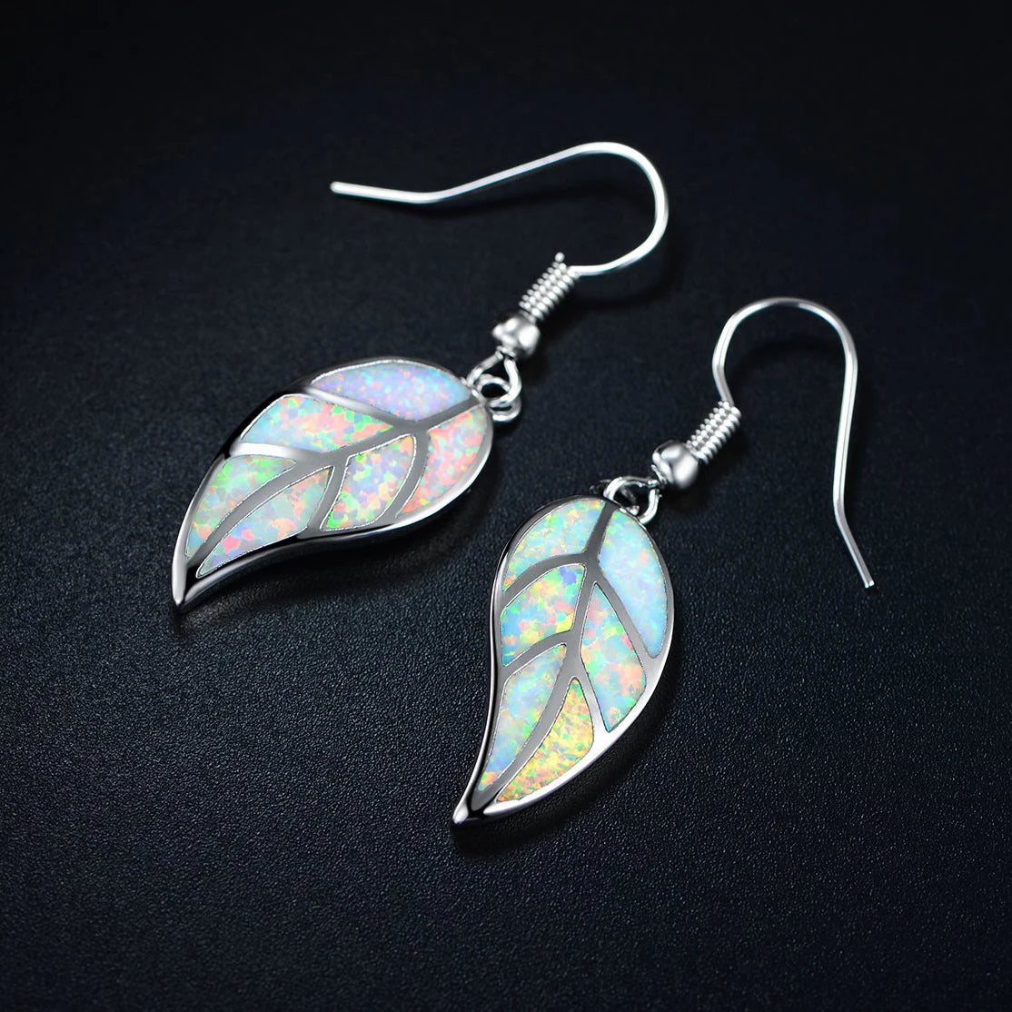 Leaf Imitation Blue Opal Earrings