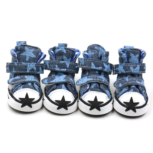 Pet Shoes 4pcs/set - Denim Shoes with Non Slip Grip
