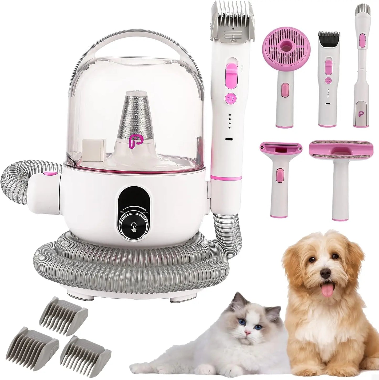 5 in 1 Pet Vacuum Grooming Kit, 2L Large Capacity Hair Storage, Self-Cleaning Design, Pet Hair Vacuum for Dogs and Cats