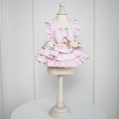 Pet Dress -Floral & Plaid with Princess Bow