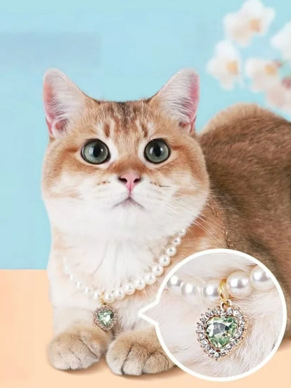 Pet Fashion Necklace -Pearl Beaded Solid Crystal Pendant Pet Product