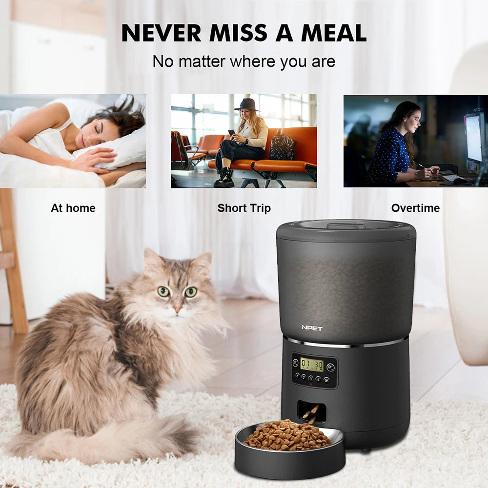 4L Automatic smart pet feeder with stainless steel bowl- Customize healthy food 1-9 portions.