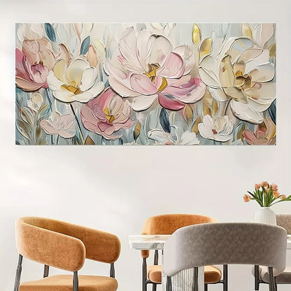 An abstract floral canvas painting, suitable for interior, mixed watercolor style, 1.5 inch thick pine solid wood frame