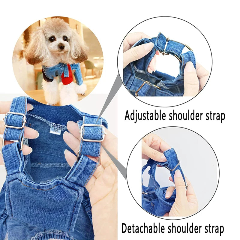 Pet Jean Overalls for Dogs- Soft Denim