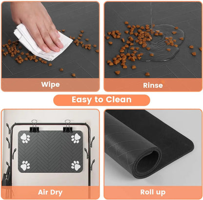 Pet Feeding Mat-Absorbent for Food and Water Bowl, with Waterproof Rubber Backing, Quick Dry Mat