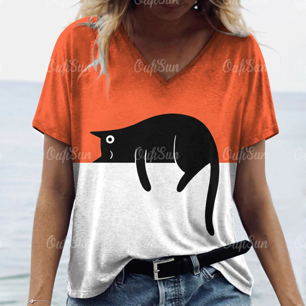 Summer Women's T Shirt, Cat Print