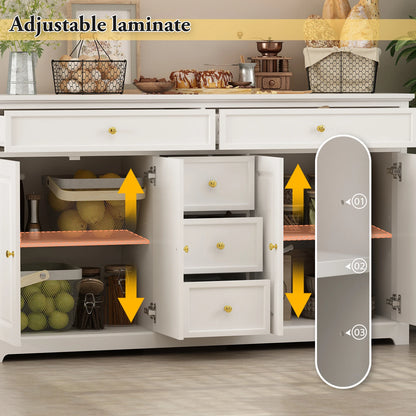 Modern Dresser Cabinet with 5 Drawers & 4 Storage Compartments with Adjustable Shelves, White