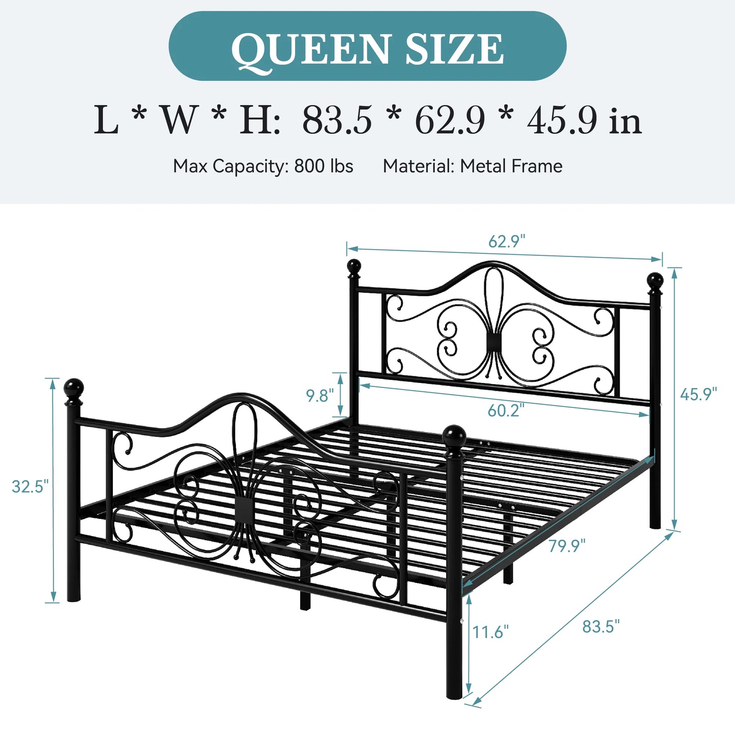 Metal Design Bed Frame with Design Headboard & Footboard