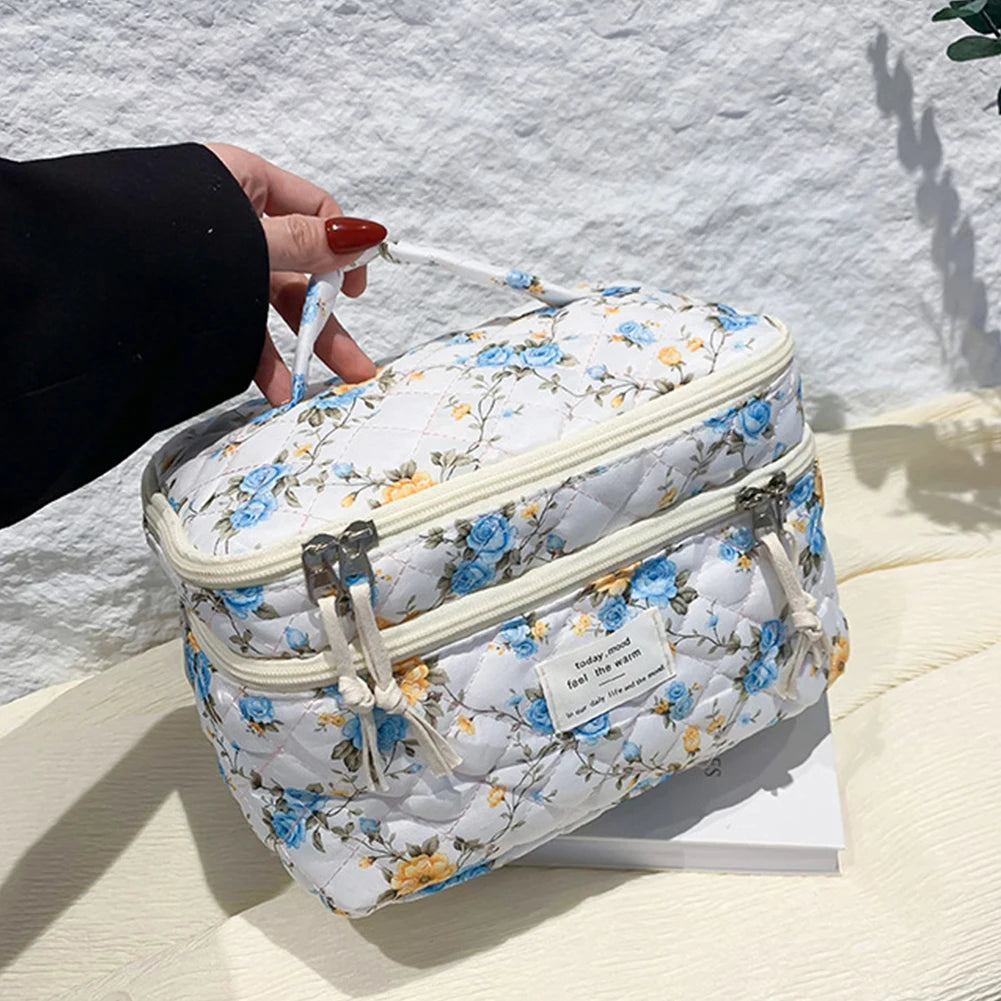 Quilted Makeup Bag- Floral Cosmetic Bag﻿