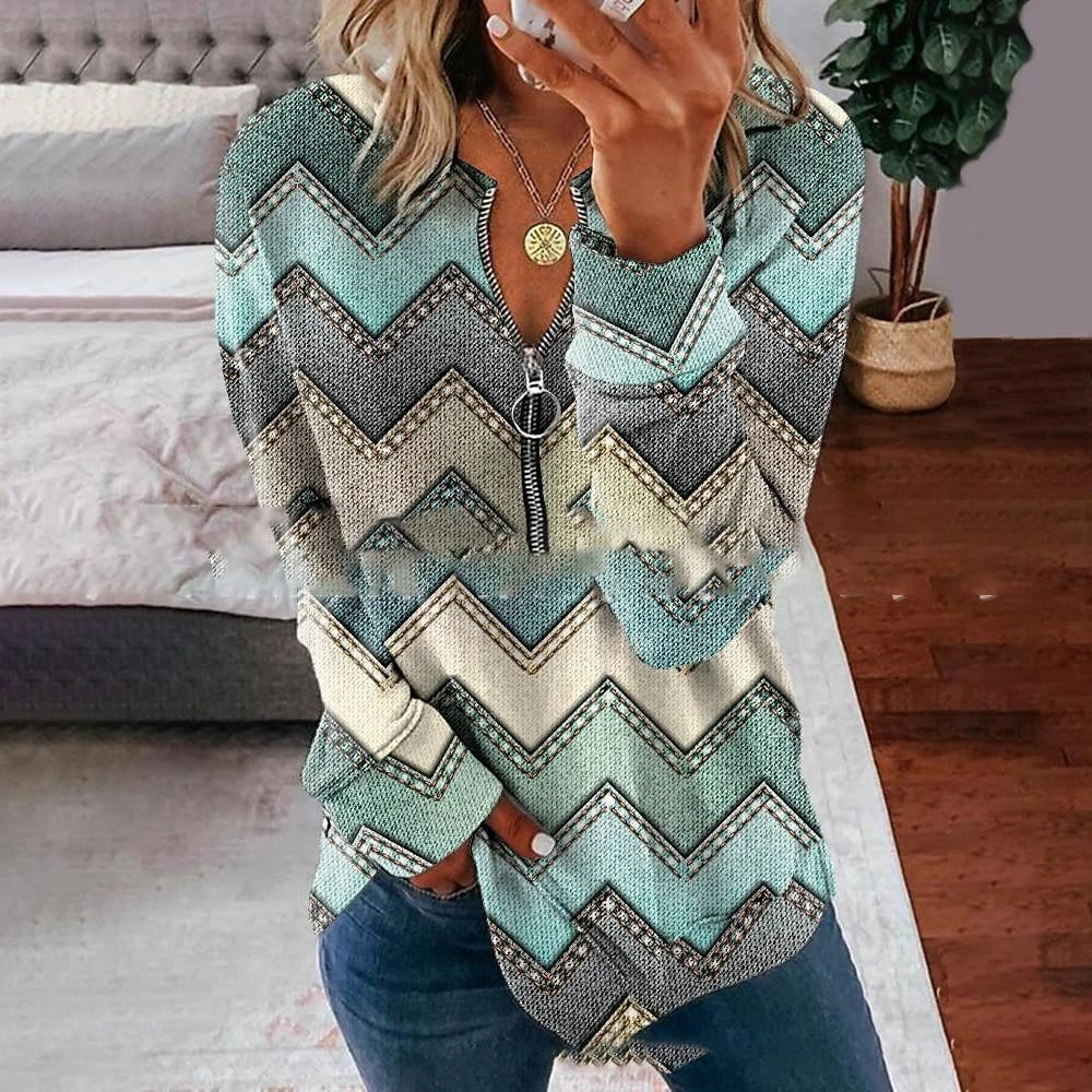 Women Fashion Zipper Casual Sweatshirt