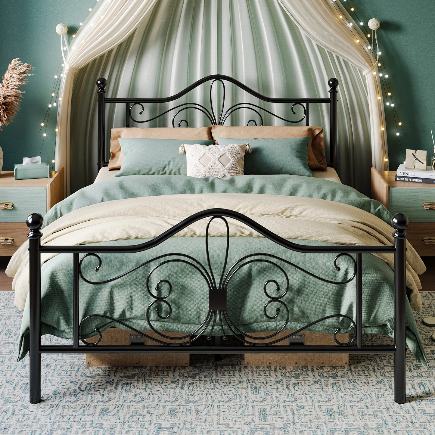 Metal Design Bed Frame with Design Headboard & Footboard