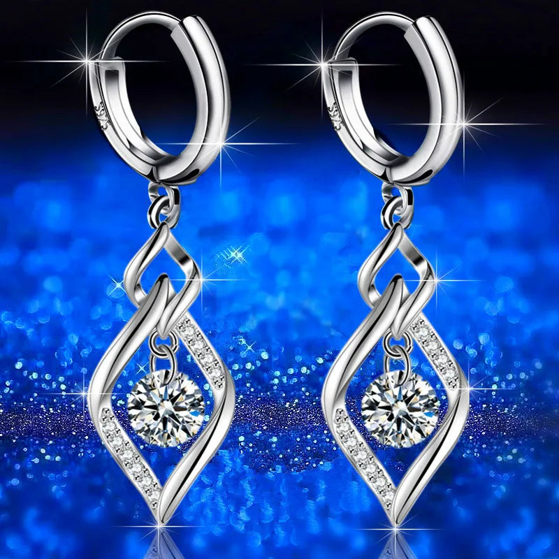 925 Sterling Silver - High Quality Earrings in Blue - Pink - Purple- Crystal Zircon