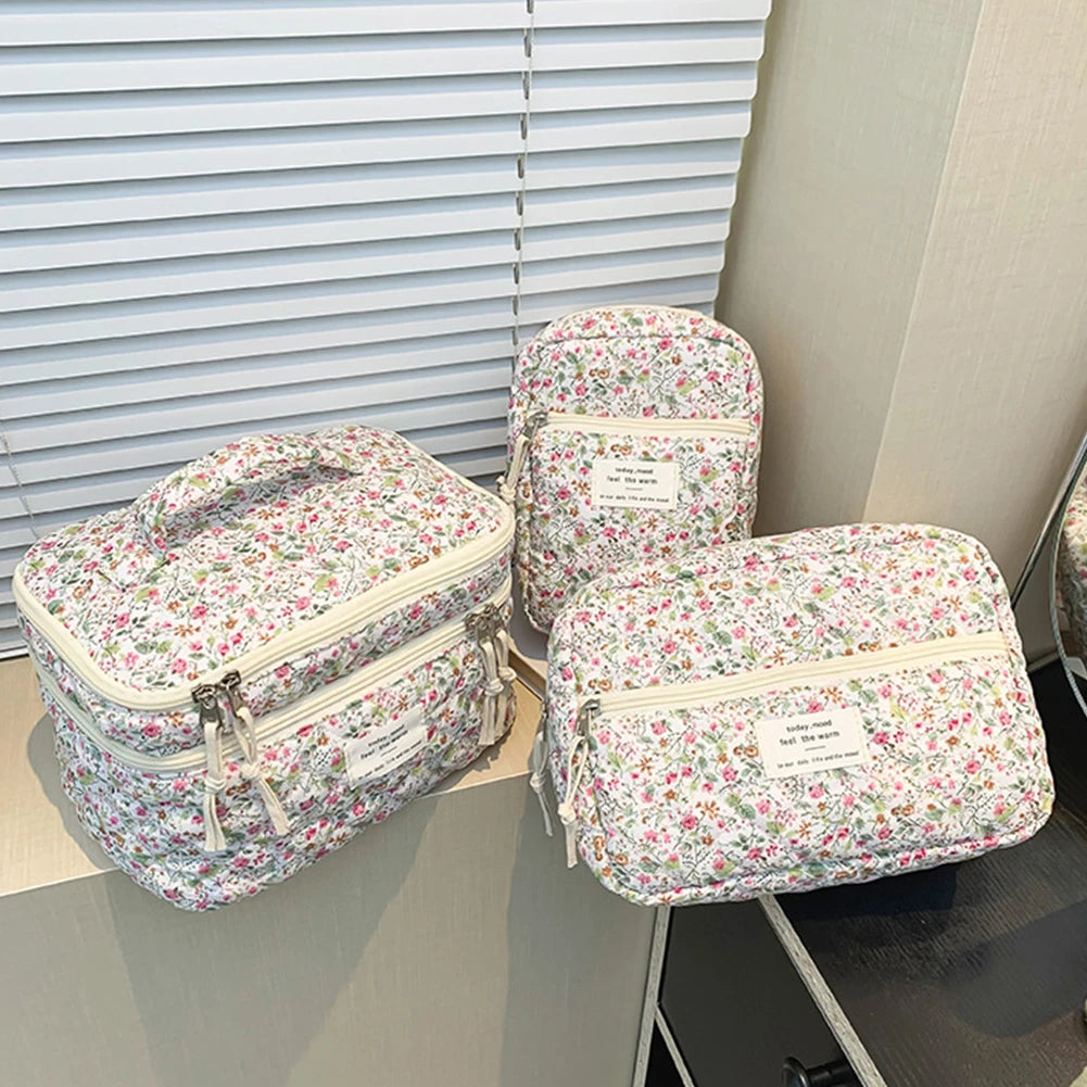 Quilted Makeup Bag- Floral Cosmetic Bag﻿