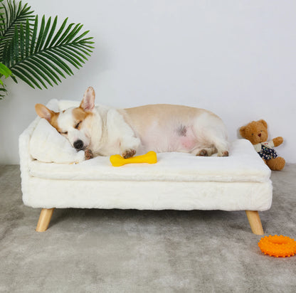 Elevated Pet Bed - Solid Wood Legs with Soft Cushion