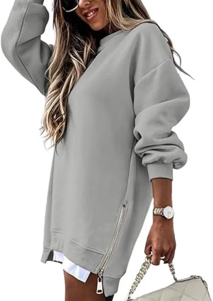 Autumn And Winter Fashion Women's Round Neck Long Sleeved Mid Length Sweater