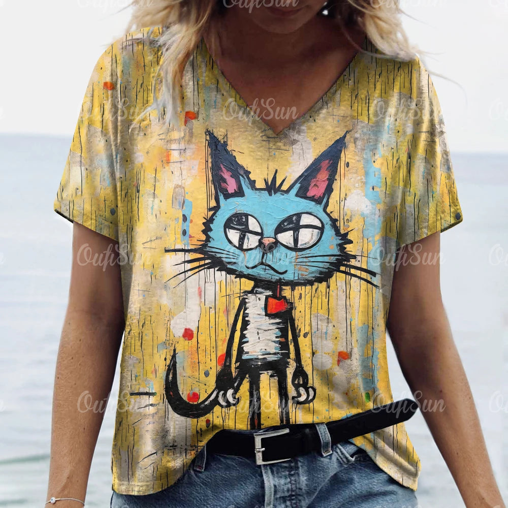 Summer Women's T Shirt, Cat Print
