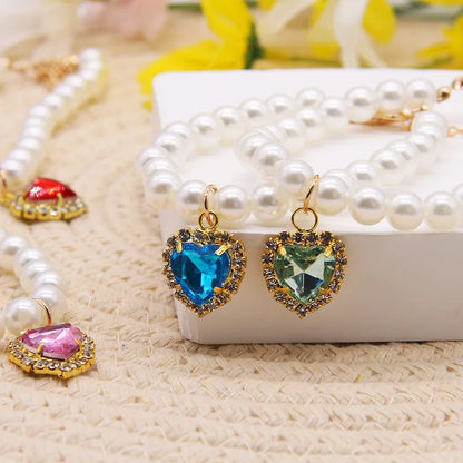 Pet Fashion Necklace -Pearl Beaded Solid Crystal Pendant Pet Product