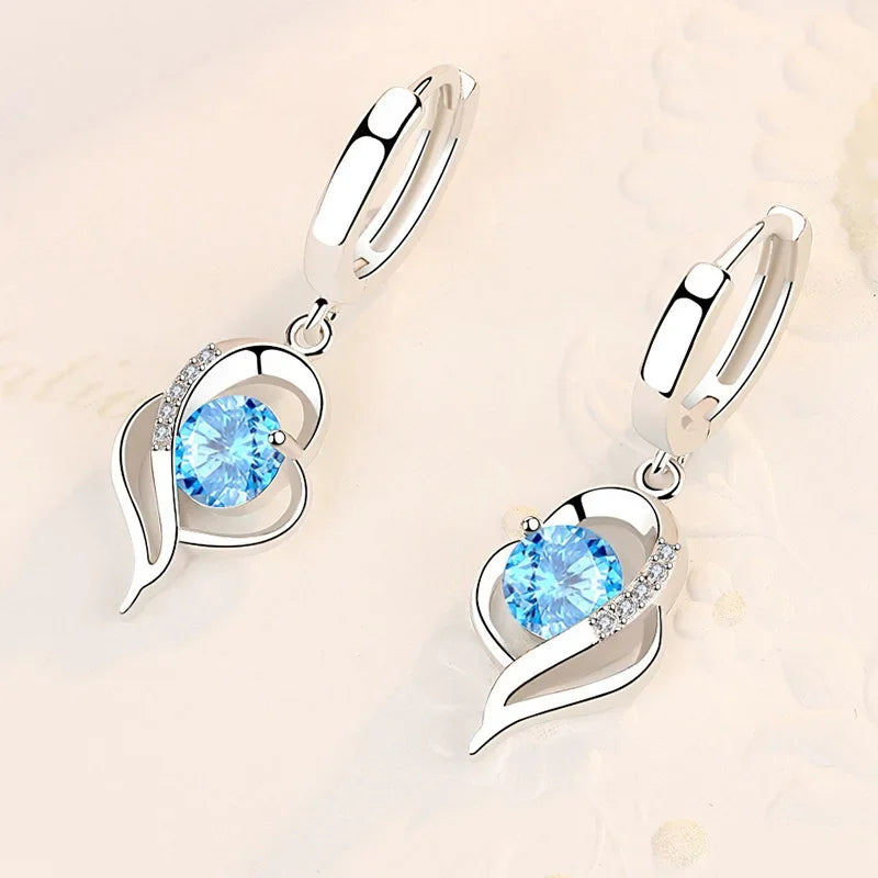 925 Sterling Silver - High Quality Earrings in Blue - Pink - Purple- Crystal Zircon