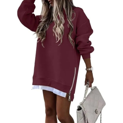 Autumn And Winter Fashion Women's Round Neck Long Sleeved Mid Length Sweater