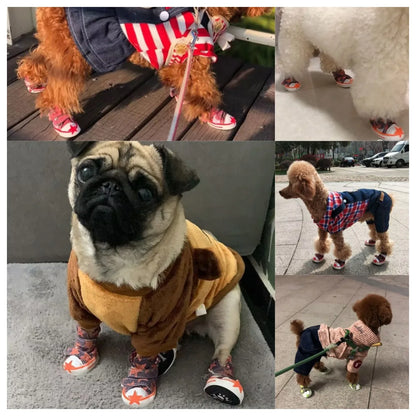 Pet Shoes 4pcs/set - Denim Shoes with Non Slip Grip
