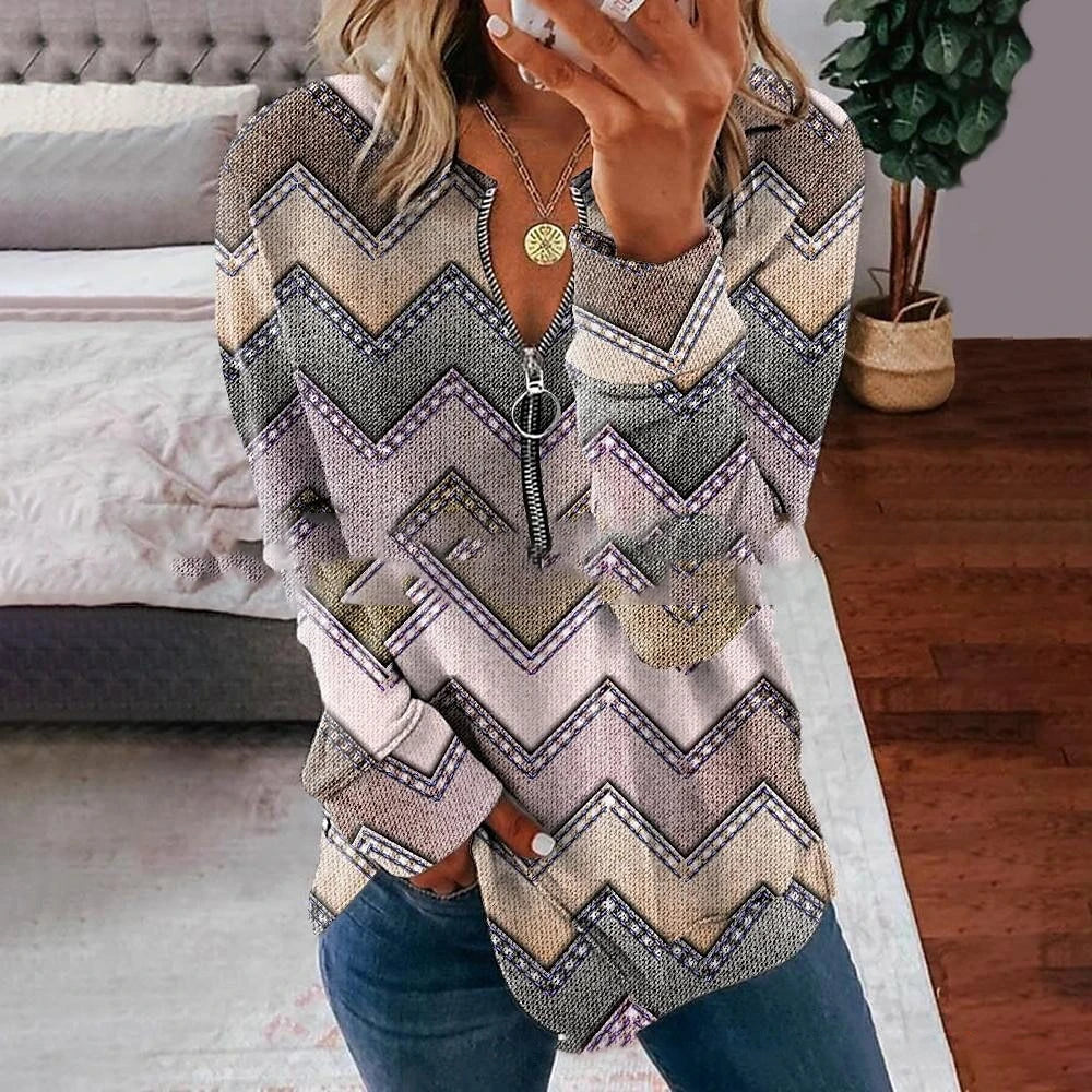 Women Fashion Zipper Casual Sweatshirt