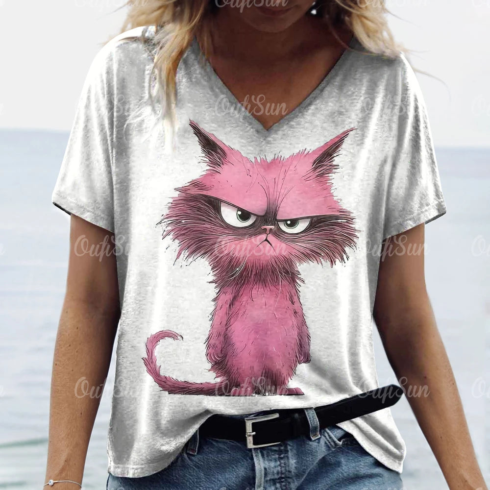 Summer Women's T Shirt, Cat Print