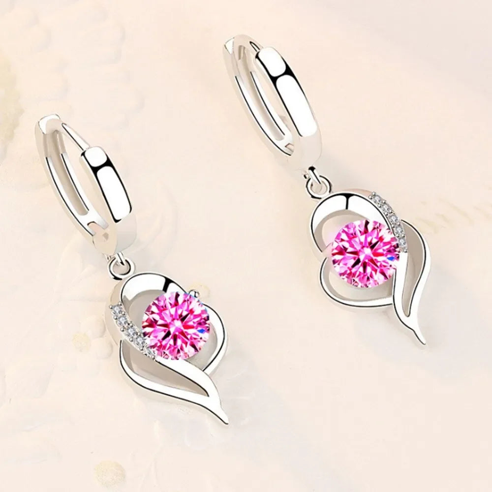 925 Sterling Silver - High Quality Earrings in Blue - Pink - Purple- Crystal Zircon