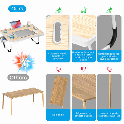 Extra-large multifunctional folding desk, portable multi-color wooden laptop bed desk with cup holder.