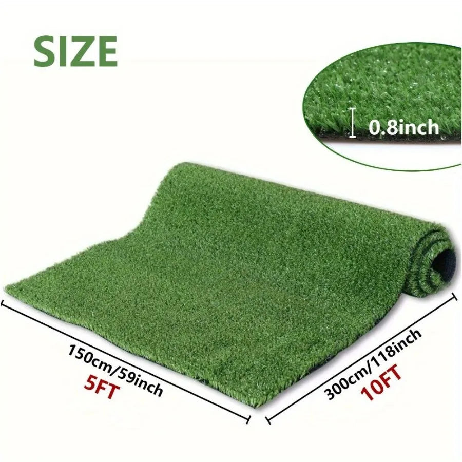 5ft x 10ft Premium Artificial Turf Mat with Drainage Holes. Thick Fake Grass with Rubber Backing Ideal for Indoor Outdoor