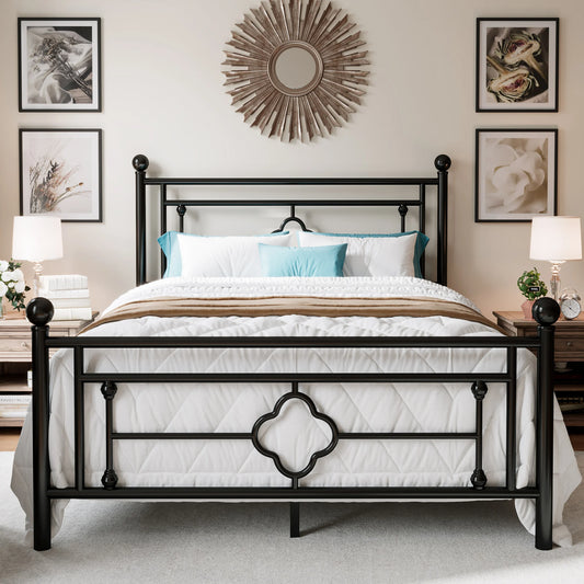 Metal Platform Bed Frame, Wrought Iron Headboard and Footboard
