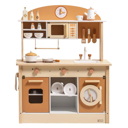 Wooden Modern Style Play Kitchen with Realistic Accessories