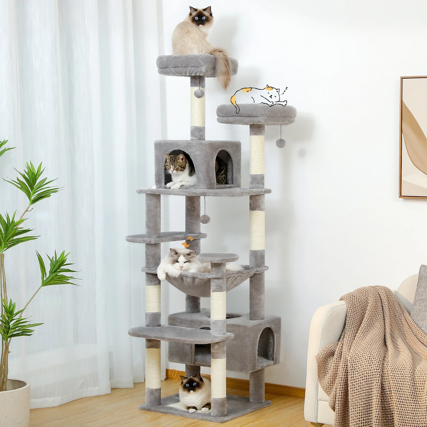 184cm Large Cat Tree and Tower-Hammock