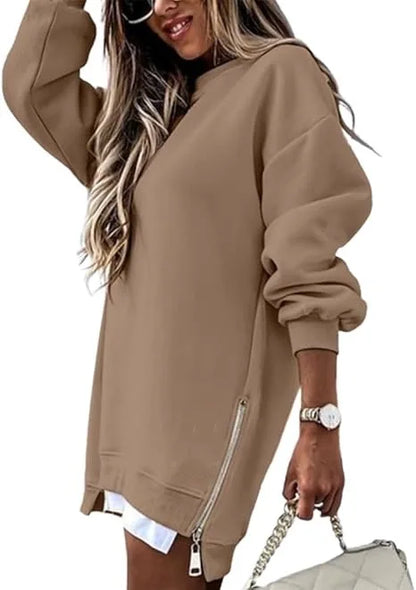 Autumn And Winter Fashion Women's Round Neck Long Sleeved Mid Length Sweater