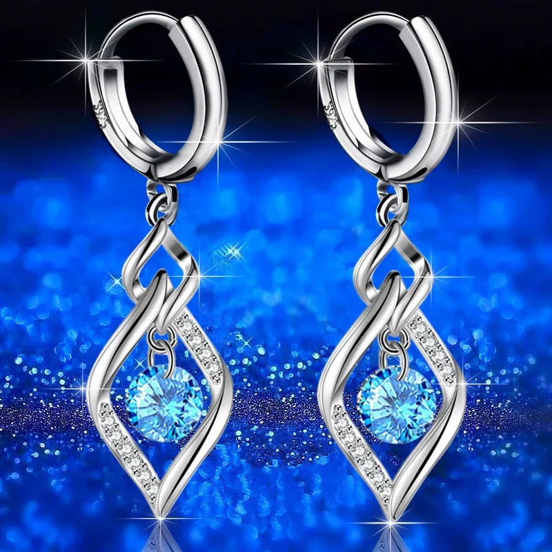 925 Sterling Silver - High Quality Earrings in Blue - Pink - Purple- Crystal Zircon