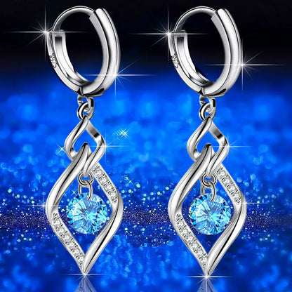 925 Sterling Silver - High Quality Earrings in Blue - Pink - Purple- Crystal Zircon