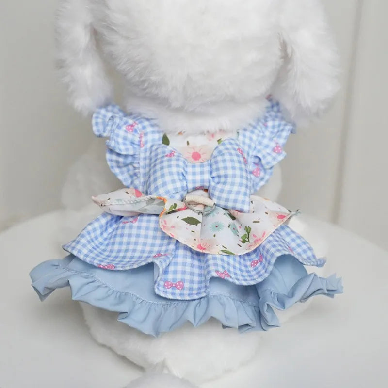 Pet Dress -Floral & Plaid with Princess Bow