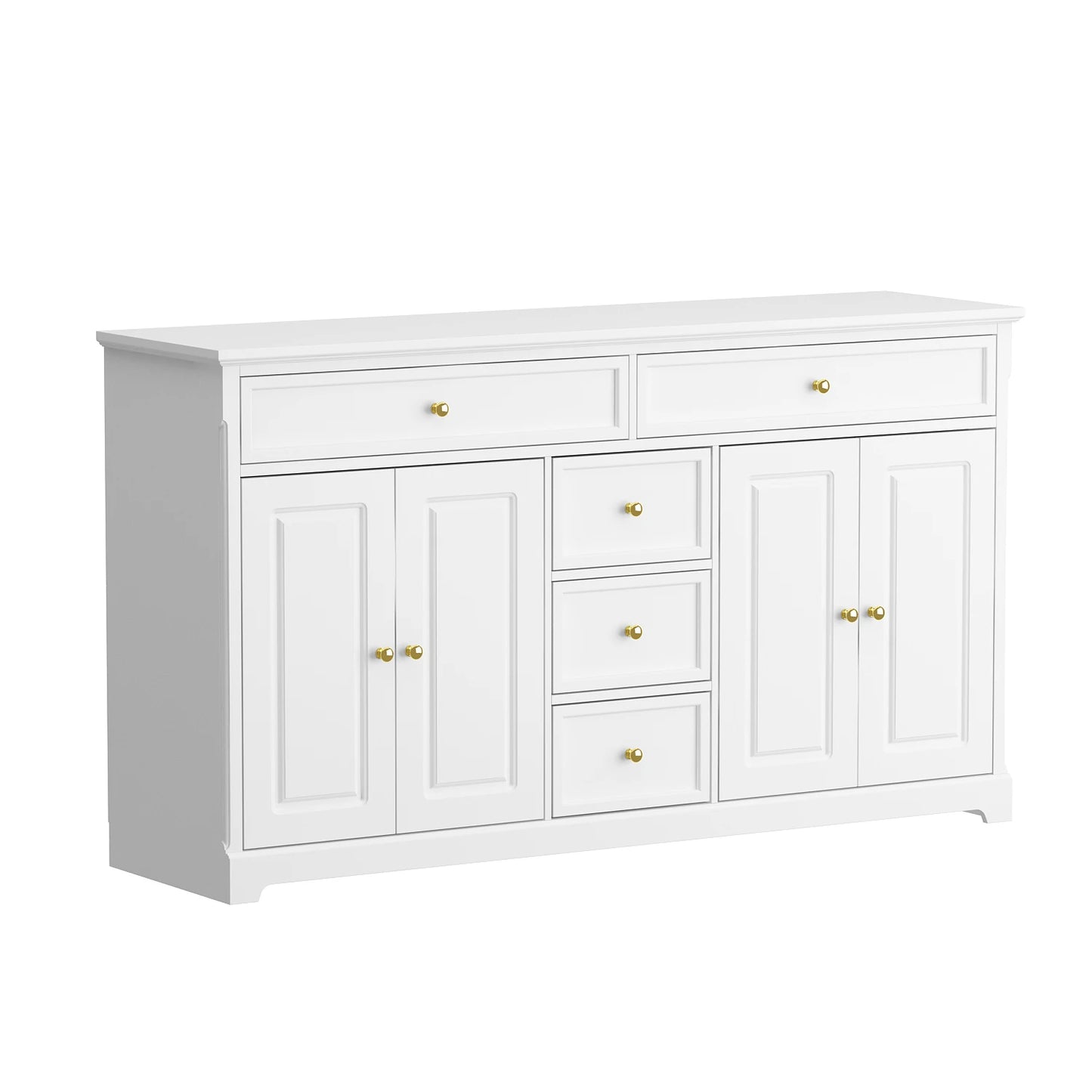 Modern Dresser Cabinet with 5 Drawers & 4 Storage Compartments with Adjustable Shelves, White
