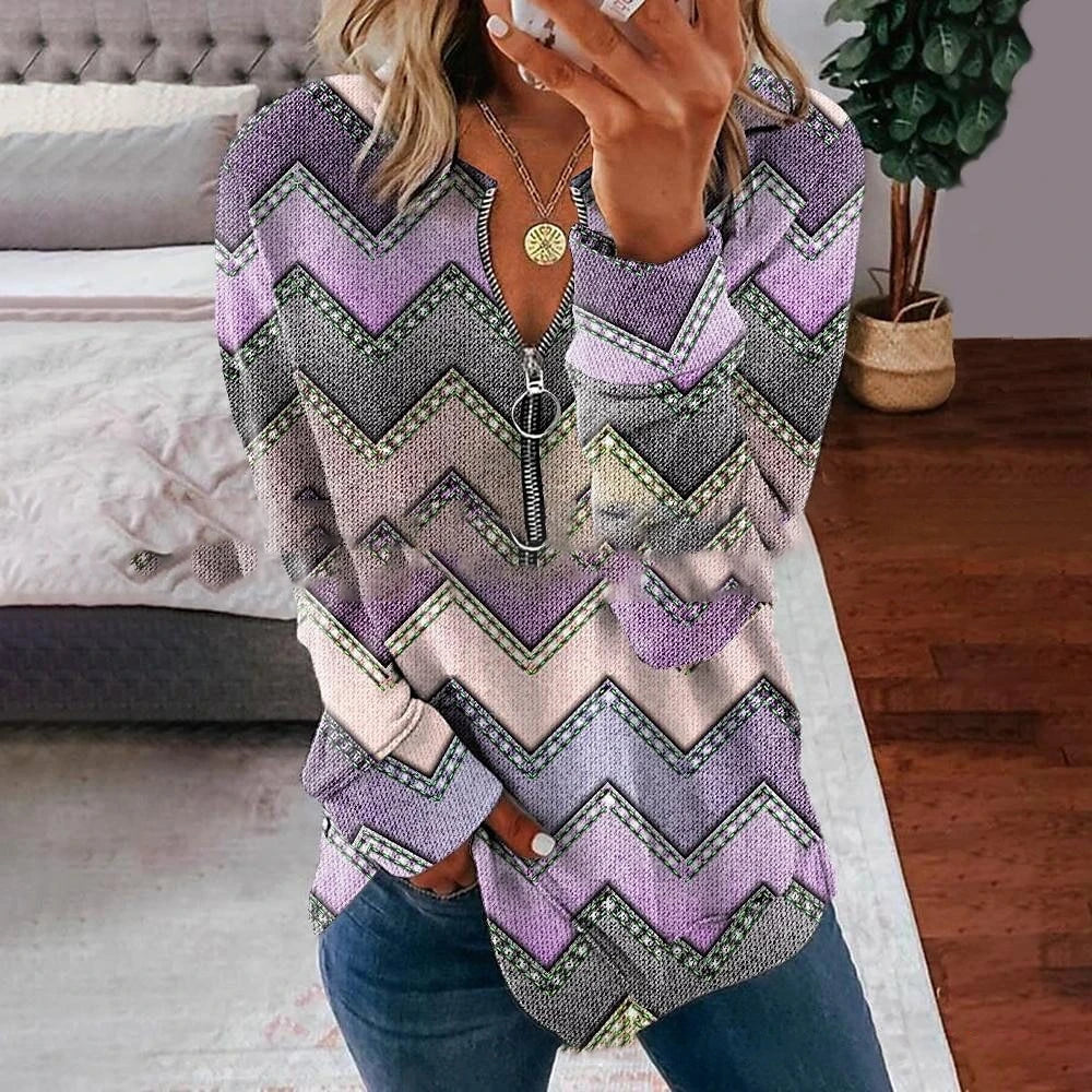 Women Fashion Zipper Casual Sweatshirt