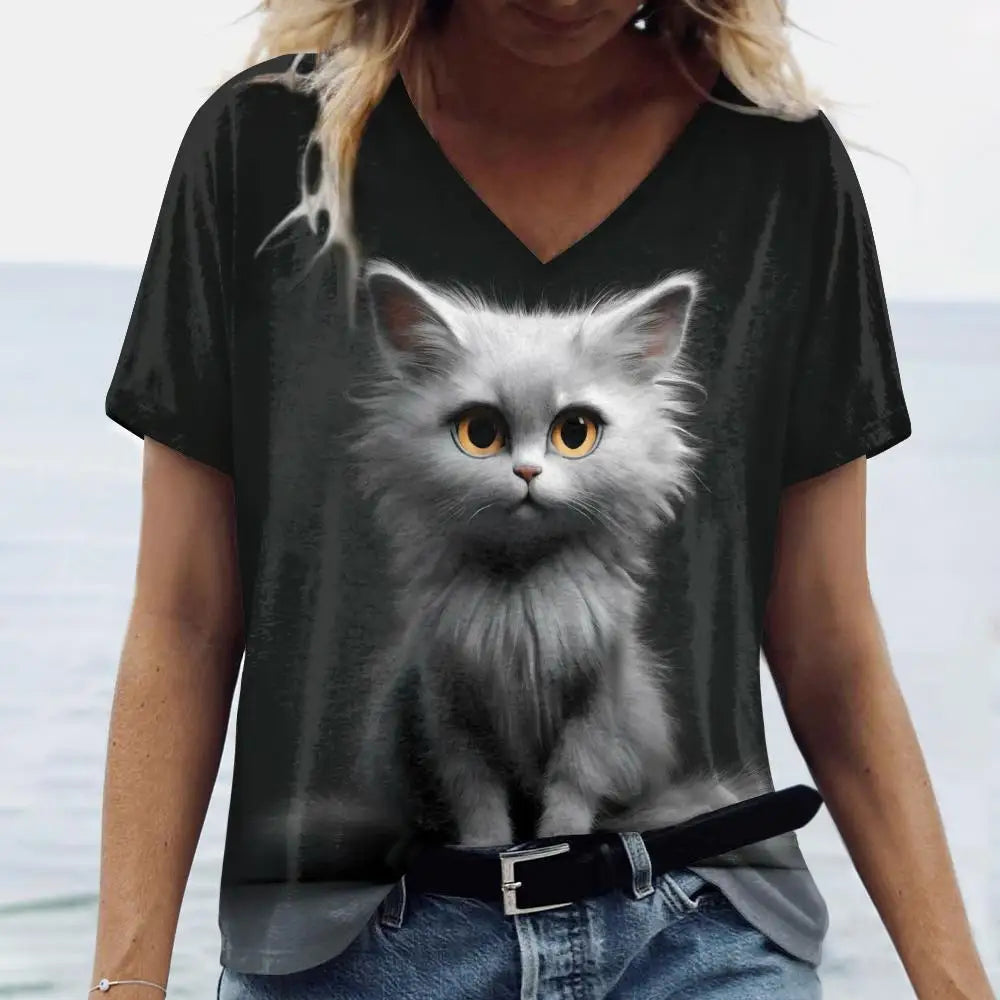 Summer Women's T Shirt, Cat Print