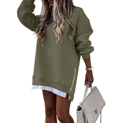 Autumn And Winter Fashion Women's Round Neck Long Sleeved Mid Length Sweater