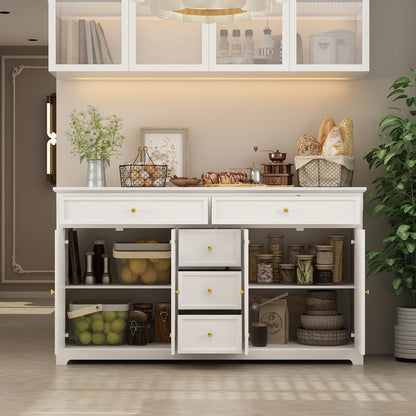 Modern Dresser Cabinet with 5 Drawers & 4 Storage Compartments with Adjustable Shelves, White