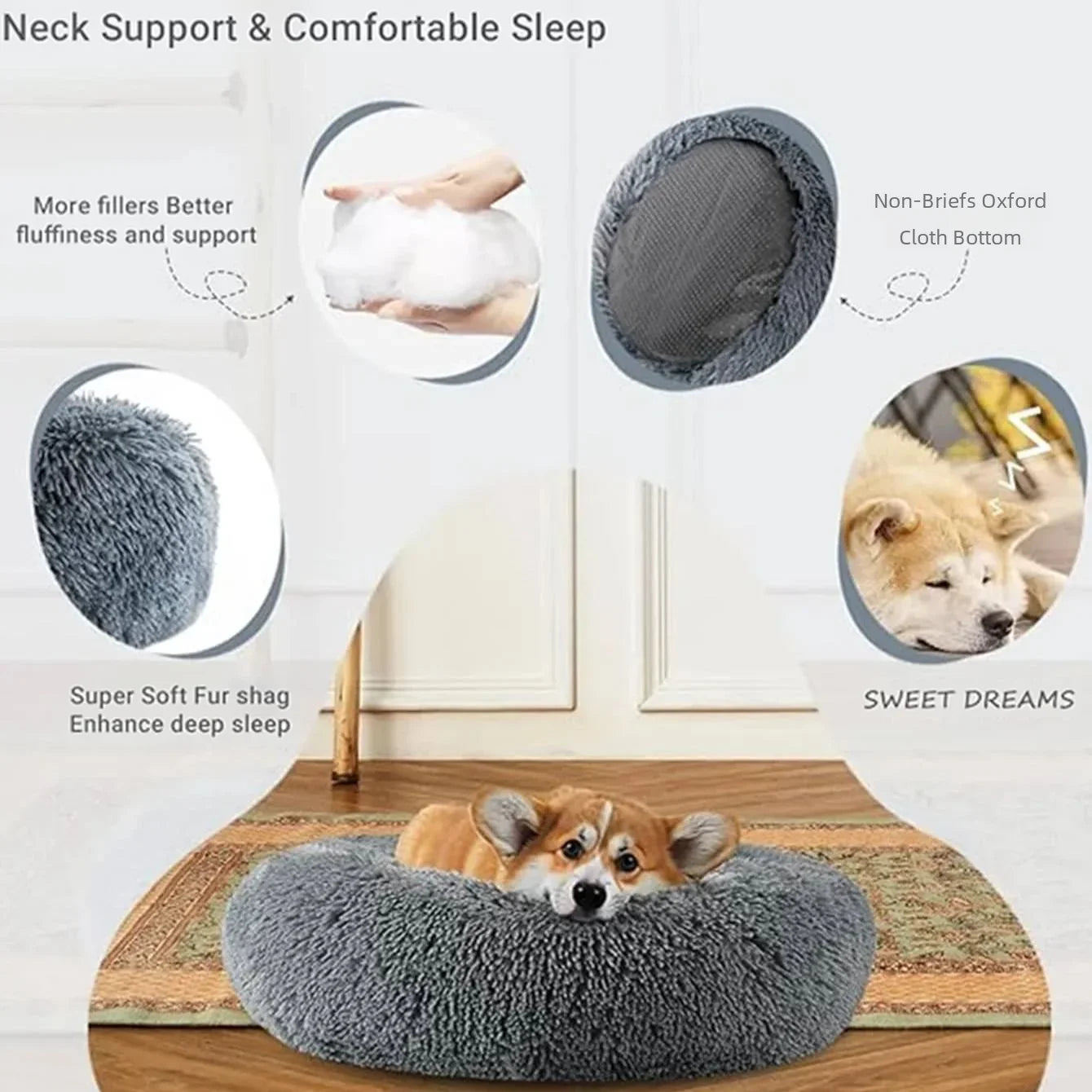 40-90cm Round Super Soft Pet Bed
