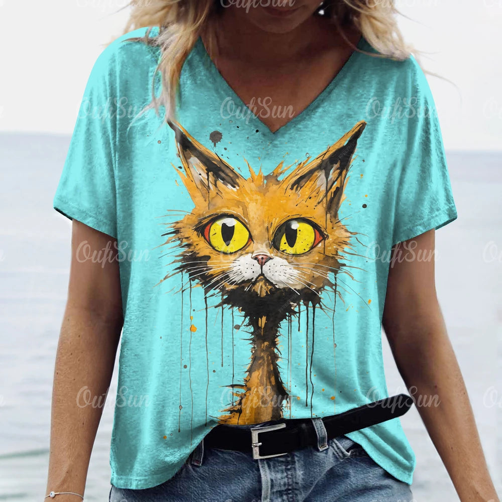 Summer Women's T Shirt, Cat Print