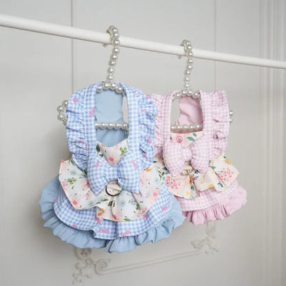 Pet Dress -Floral & Plaid with Princess Bow