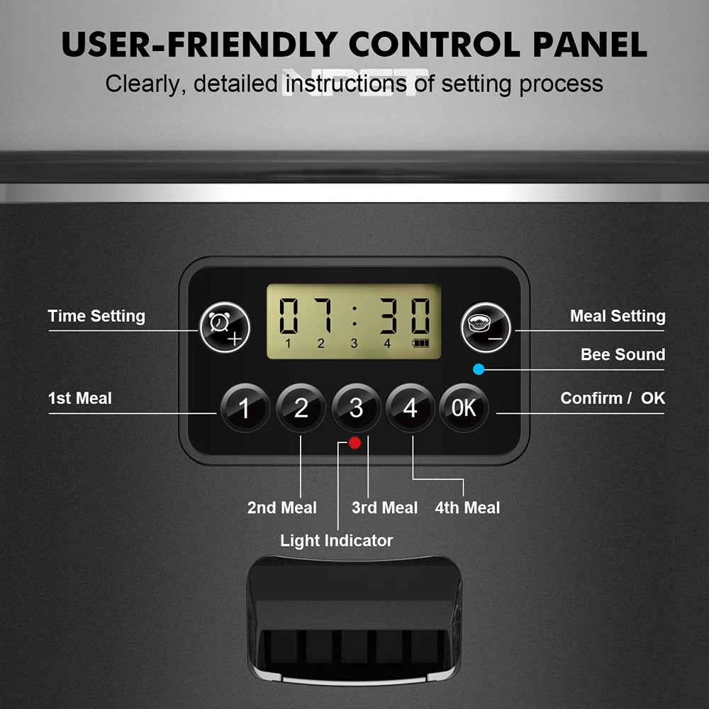 4L Automatic smart pet feeder with stainless steel bowl- Customize healthy food 1-9 portions.