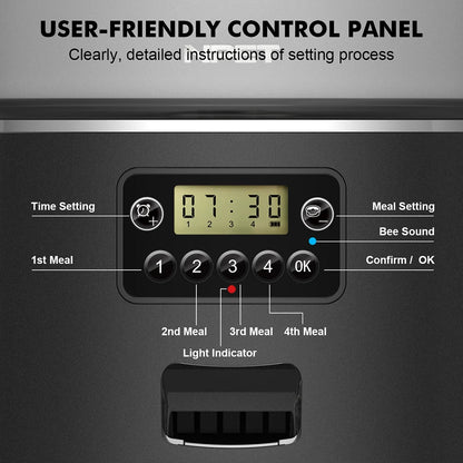 4L Automatic smart pet feeder with stainless steel bowl- Customize healthy food 1-9 portions.